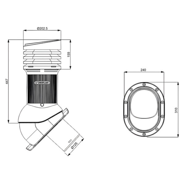 Ventilatsiooni-läbiviik-viielainelisele-laineplaadile-Wirplast-Perfekta-E-Ø125mm,-soojustatud-joonis