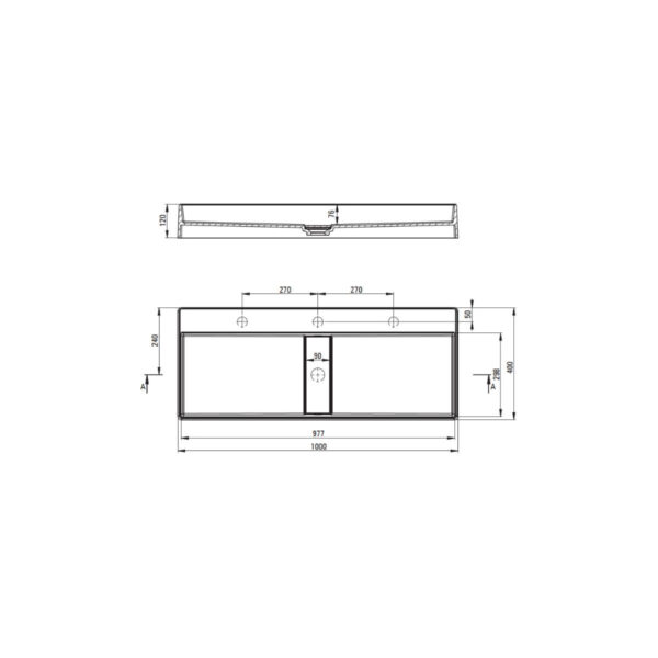 Pinnapealne-valamu-Blur-100x40x12-cm,-valge-graniit-joonis