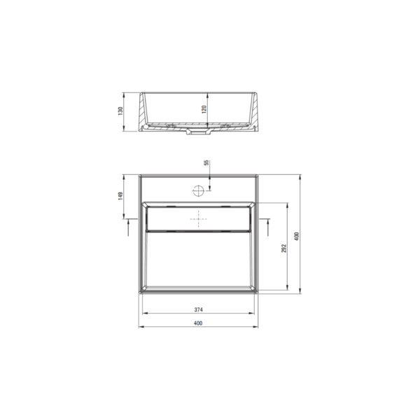 Pinnapealne-valamu-Correo-40x40x13-cm,-valge-graniit-joonis