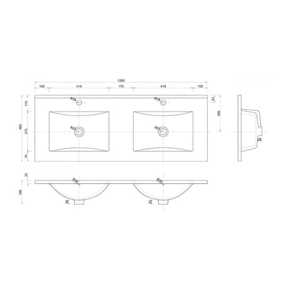 Vannitoavalamu-kahe-kraanikausiga-Plan-120x46-cm,-valge-keraamika-joonis