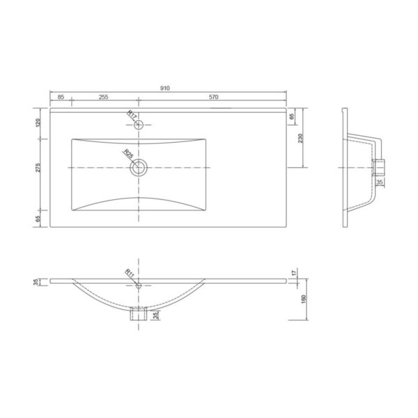 Vannitoavalamu-vasakpoolse-kraanikausiga-Plan-90x46-cm,-valge-keraamika-joonis