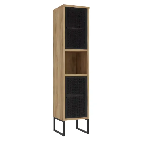kõrge vannitoakapp-FIORA-C35-must-metall-uksed-kuldtamme-dekoor-30x170x38