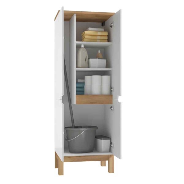 kõrge-vannitoakapp-SPACE-SYSTEM-C60-valge-kõrgläige-4-ust-jalad-golden-oak-60×173×46