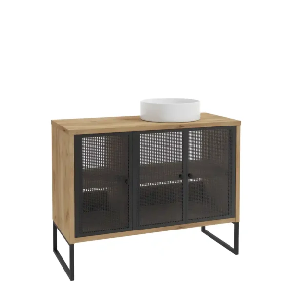 valamukapp-100-cm-FIORA-D100-must-metall-uksed-kuldtamme-dekoor-jalgadel-102x80x43