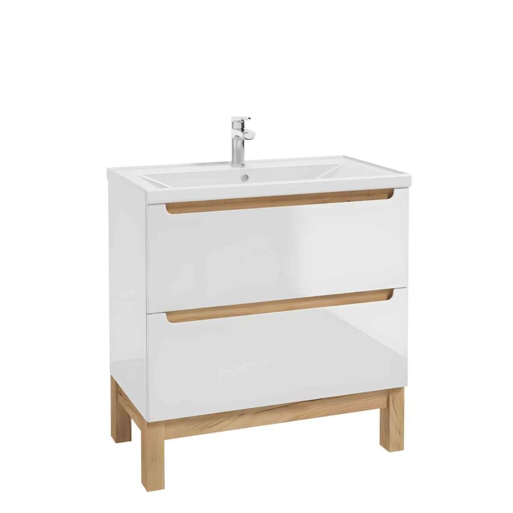 valamukapp-80-cm-SPACE-SYSTEM-D80-valge-kõrgläige-2-sahtlit-jalad-kuldtamm-80×80×45