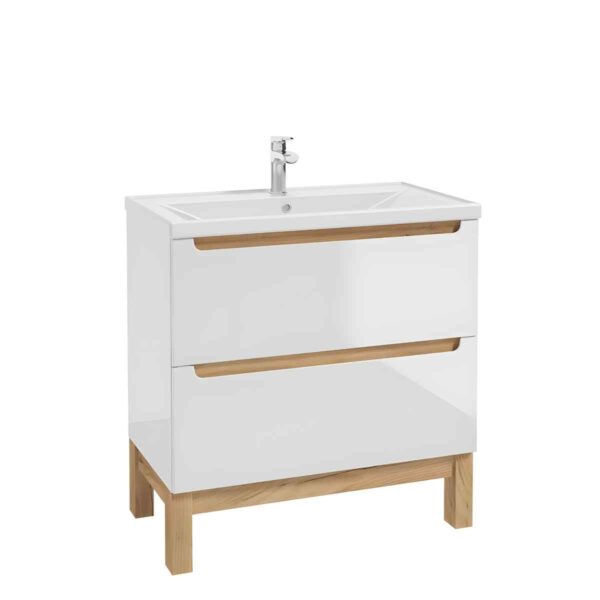valamukapp-80-cm-SPACE-SYSTEM-D80-valge-kõrgläige-2-sahtlit-jalad-kuldtamm-80×80×45