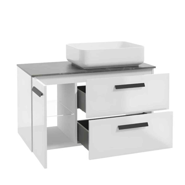 valamukapp-90-cm-FARO-D90-parem-valge-kõrgläige-seinale-kinnitatav-uks-+-2-sahtlit-90×50×45