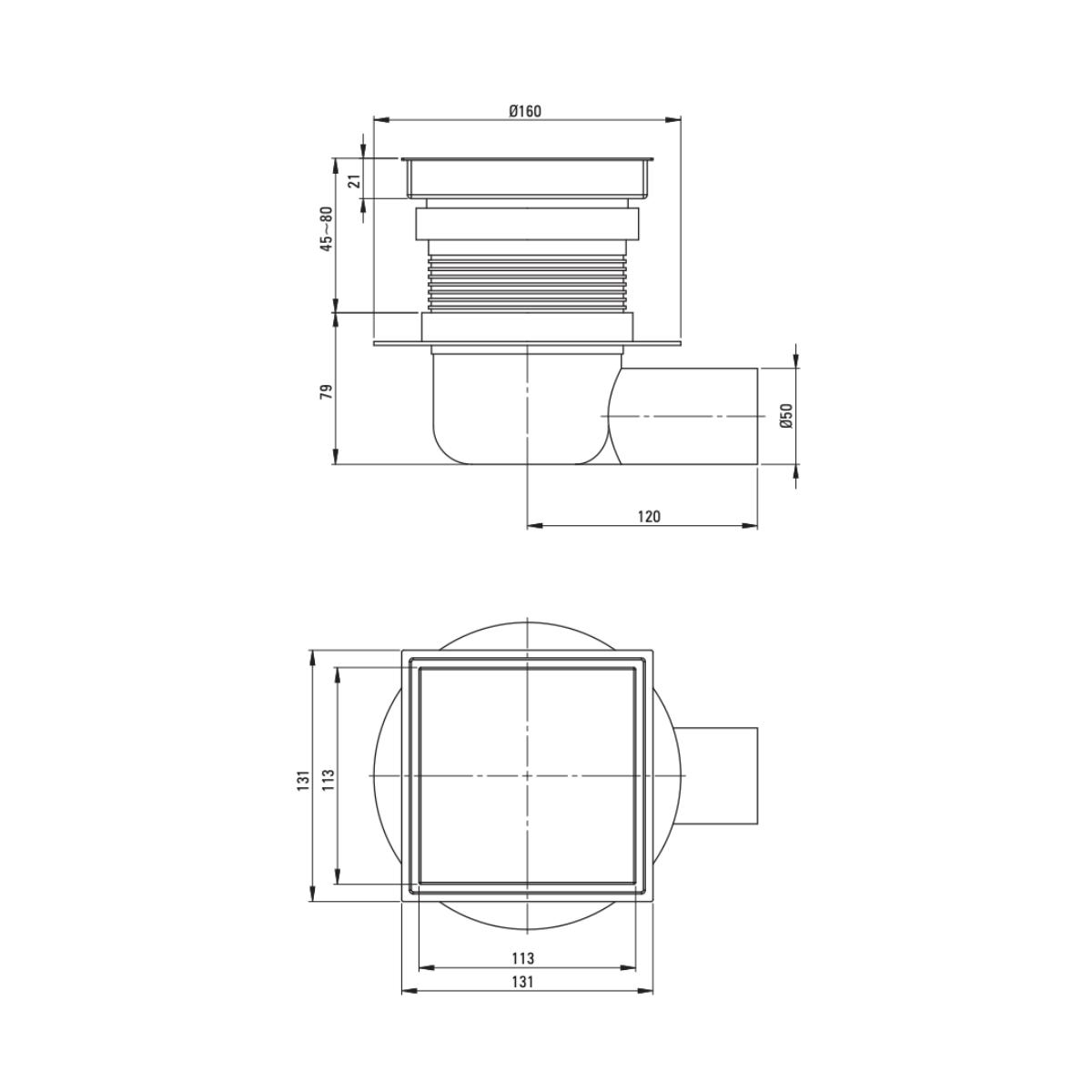 Dušitrapp-koos-äravoolu-ja-ümberpööratava-kattega-13-cm,-Deante-harjatud-kuld-joonis