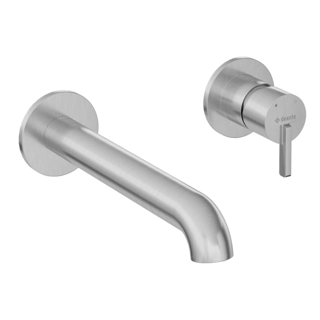 Harjatud-teras-seinapealne-valamusegisti-Deante-Silia-20.8-cm,-messing