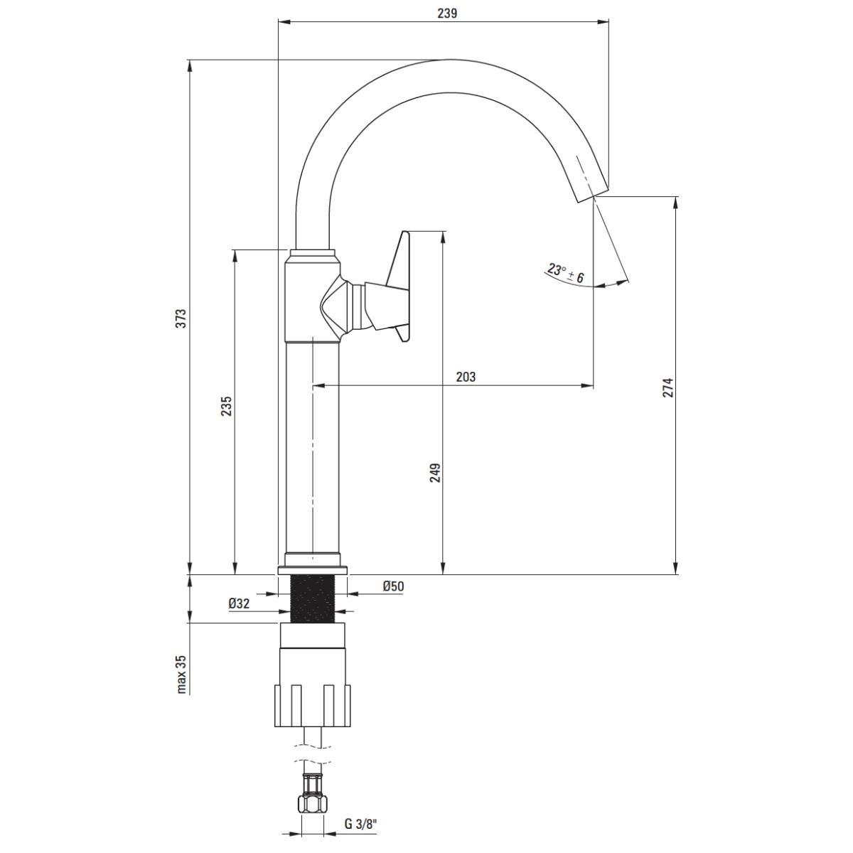 Harjatud-vask-valamusegisti-Deante-Temisto-37.3-cm,-messing-joonis