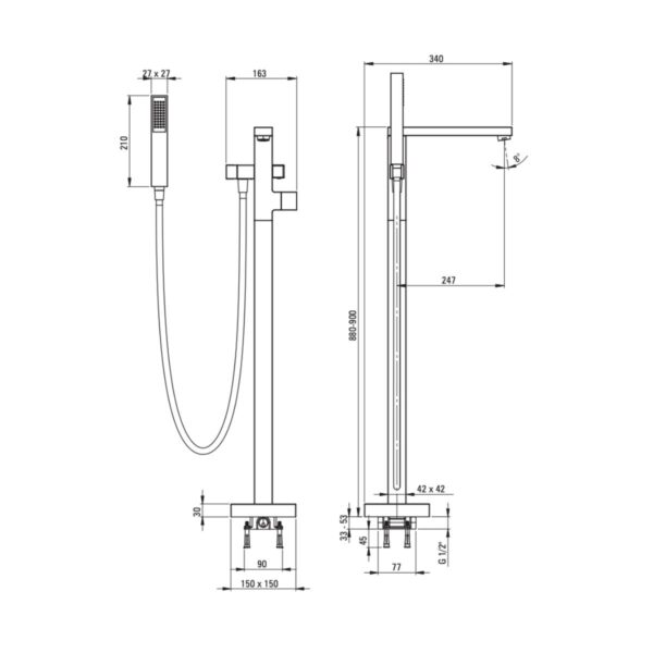 Põrandapealne-vannisegisti-Deante-Blur,-must-joonis