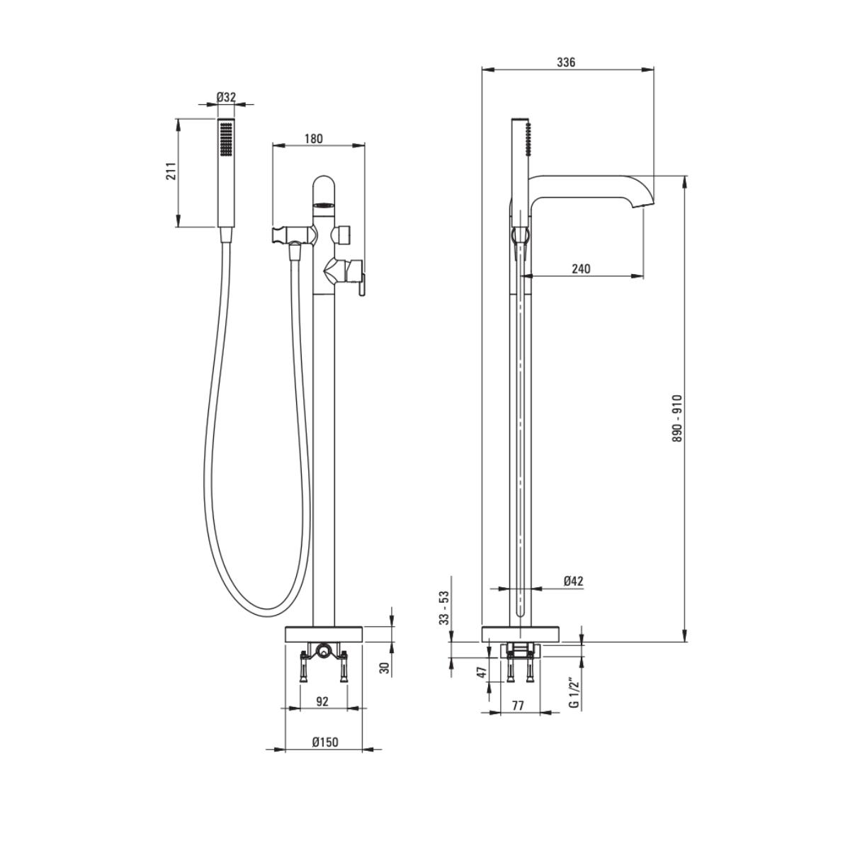 Põrandapealne-vannisegisti-Deante-Silia-II,-must-joonis
