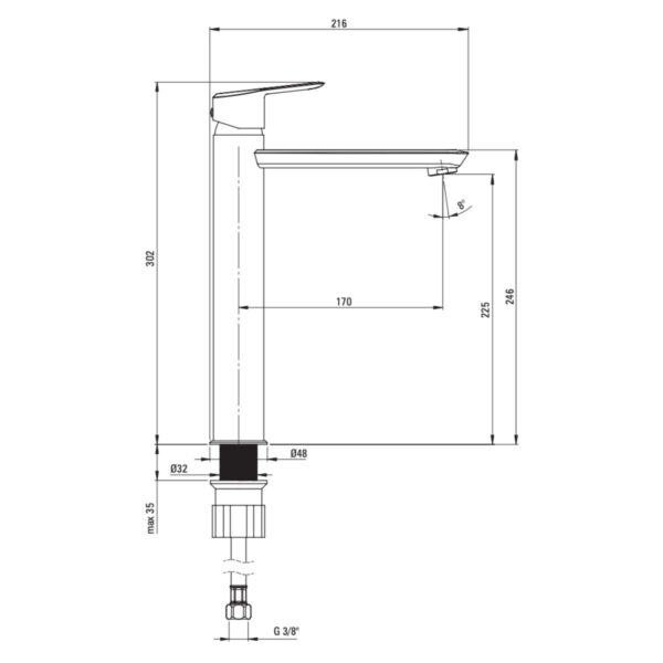 Titaanium-valamusegisti-Deante-Arnika-30.2-cm,-messing-joonis