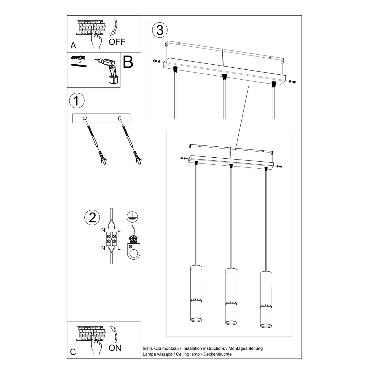 Rippvalgusti LOOPEZ 3L must/kroomne - Pilt 6