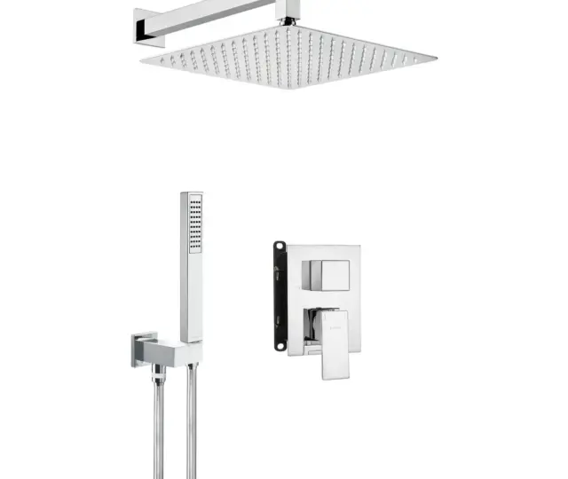 Seinasisese segistiga dušikomplekt koos BOX-paigalduskorpuse, kandilise 300 × 300 mm üladuši ja käsidušiga Deante Anemon, kroom
