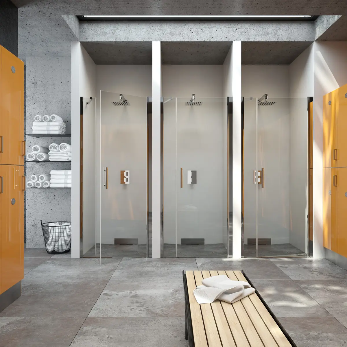 Seinasisese termostaatsegistiga dušikomplekt koos BOX-paigalduskorpuse, kandilise 300 × 300 mm üladuši ja käsidušiga Deante Therm, kroom – vannitoa interjööris