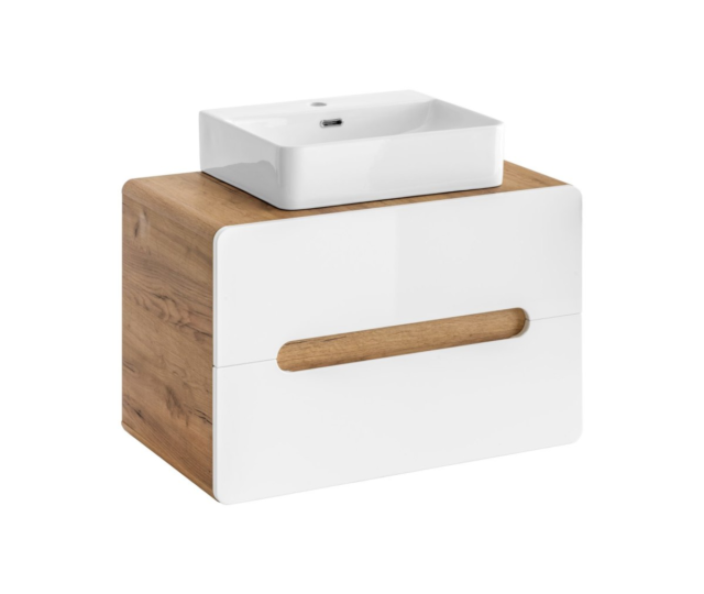 Töötasapinnaalune valamukapp Comad ARUBA WHITE 80 cm, Craft-tamm ja läikiv valge