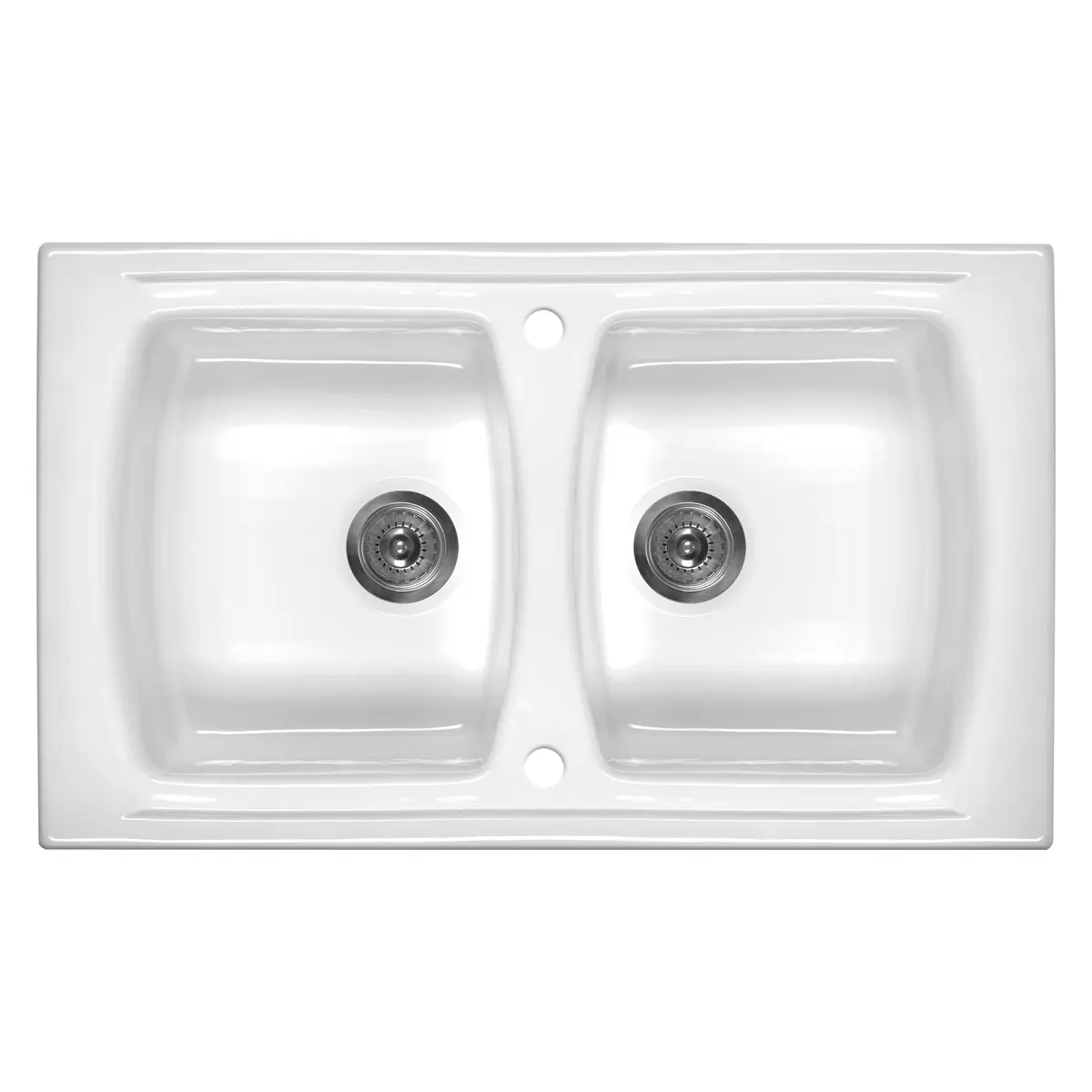 Kahe kraanikausiga keraamiline köögivalamu Deante Lusitano 86 x 50 cm, läikiv valge