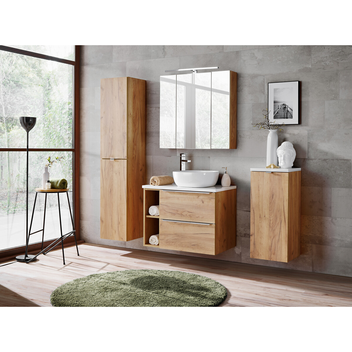 Kõrge vannitoakapp Comad CAPRI OAK 35 cm, 2 ust, Craft-tamm