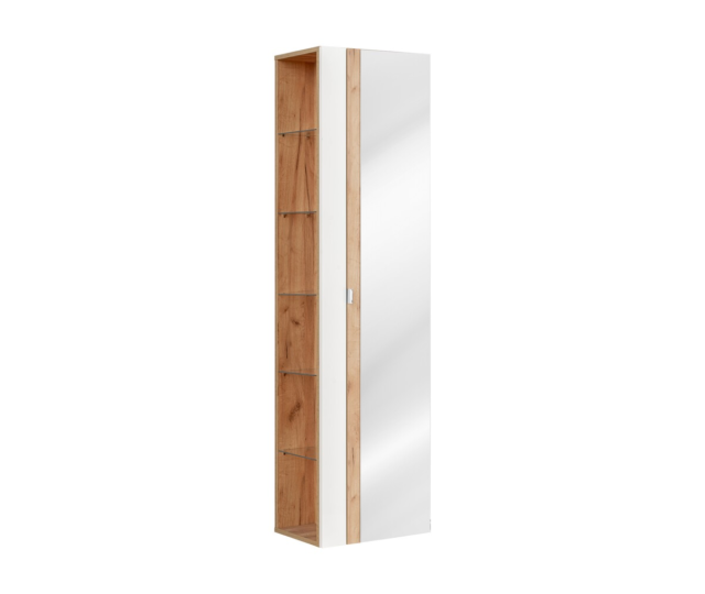 Kõrge vannitoakapp Comad CAPRI WHITE 45 cm, 1 uks, läikiv valge ja Craft-tamm