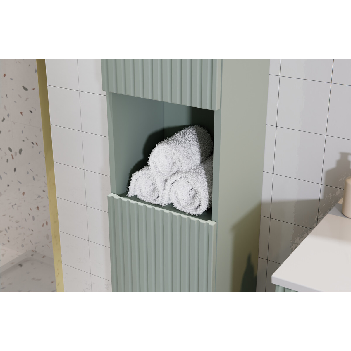 Kõrge vannitoakapp Comad Line Reed Green 30 cm, 2 ust, Reed roheline