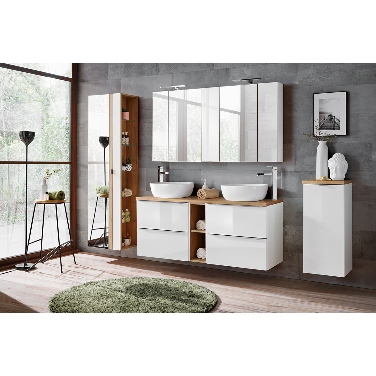 Külgkapp Comad CAPRI WHITE 35 cm, läikiv valge ja Craft-tamm