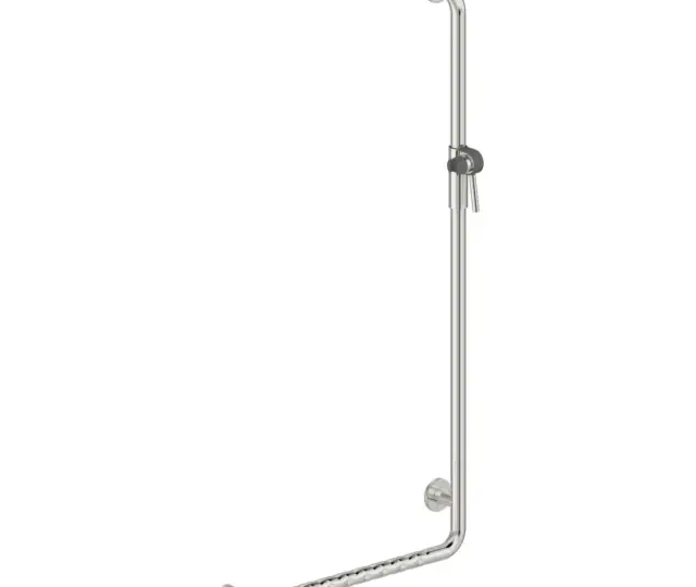 Parempoolne L-kujuline tugikäepide dušiotsiku hoidjaga Deante Lehnen 127x67 cm, poleeritud teras/antratsiit