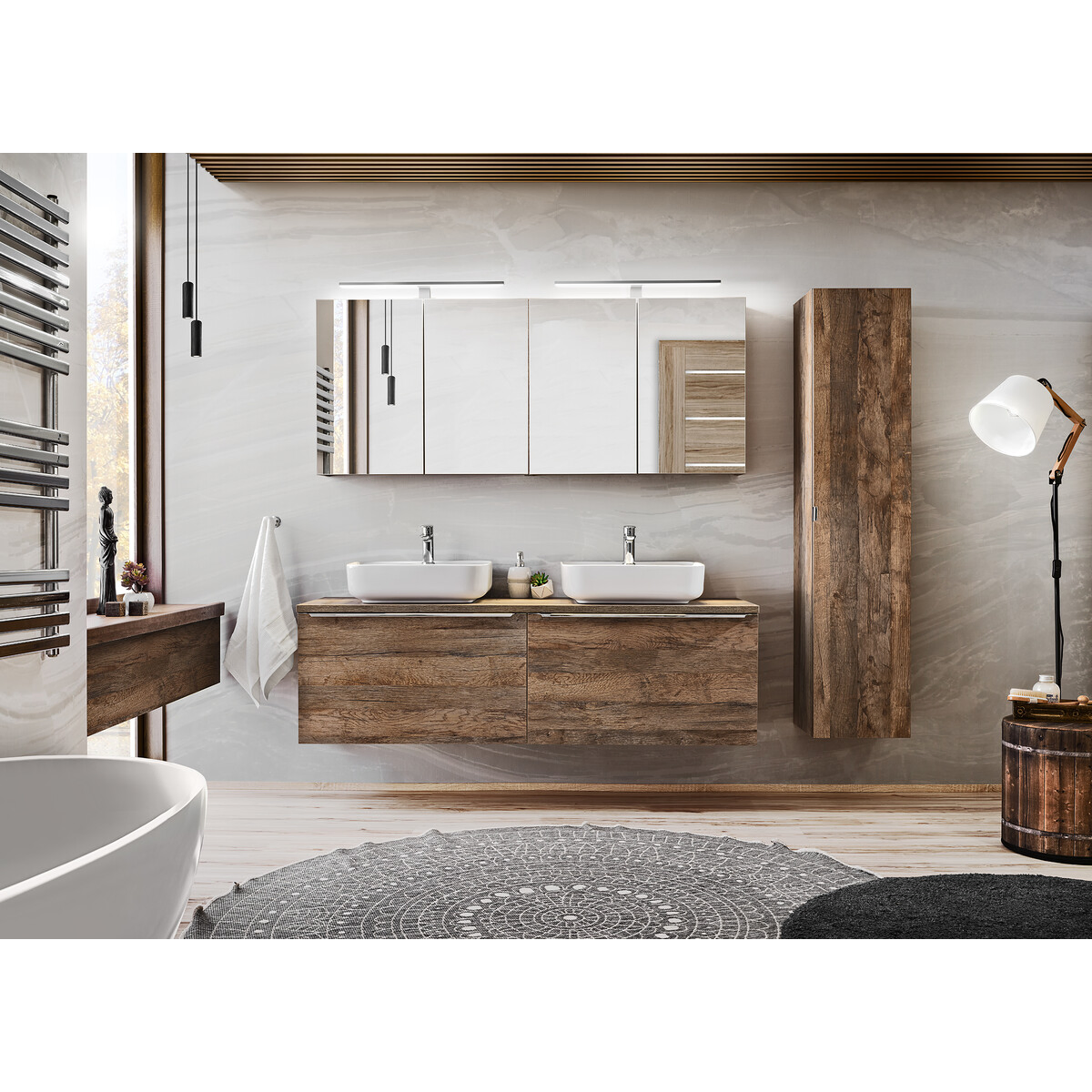 Peegelkapp Comad Santa Fe Oak 80 cm, Santa Fe vintage-tamm