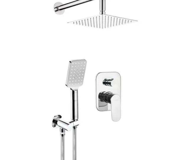 Seinasisese segistiga dušikomplekt koos kandilise 250 × 250 mm üladuši ja 3-režiimilise käsidušiga Deante Alpinia, kroom