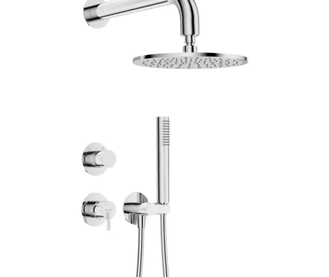 Seinasisese segistiga dušikomplekt koos ümara 250 mm üladuši ja käsidušiga Deante Silia, kroom