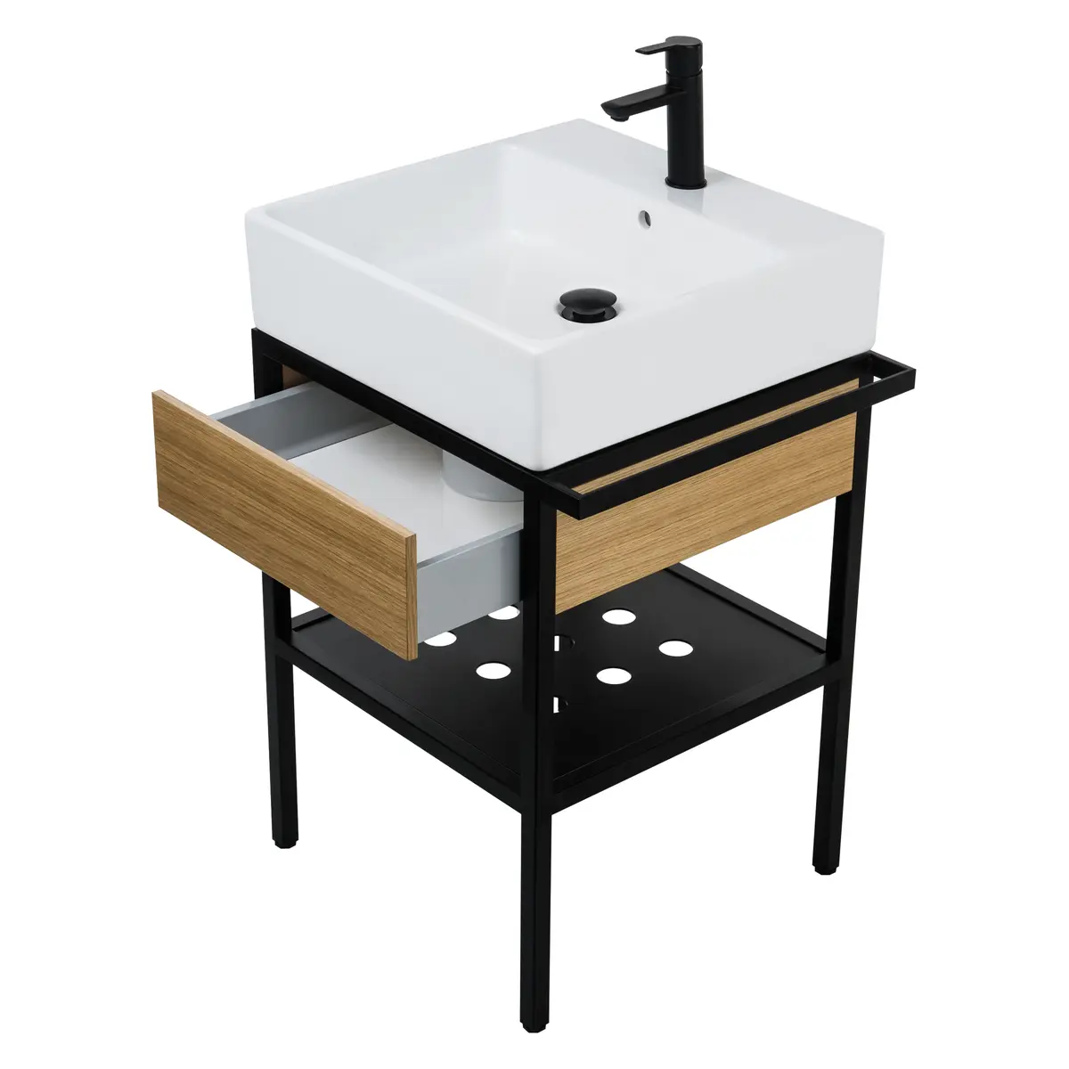 Põrandal seisev valamukonsool Deante Temisto 565x500 mm, must/tamm/valge – lisavaade 2
