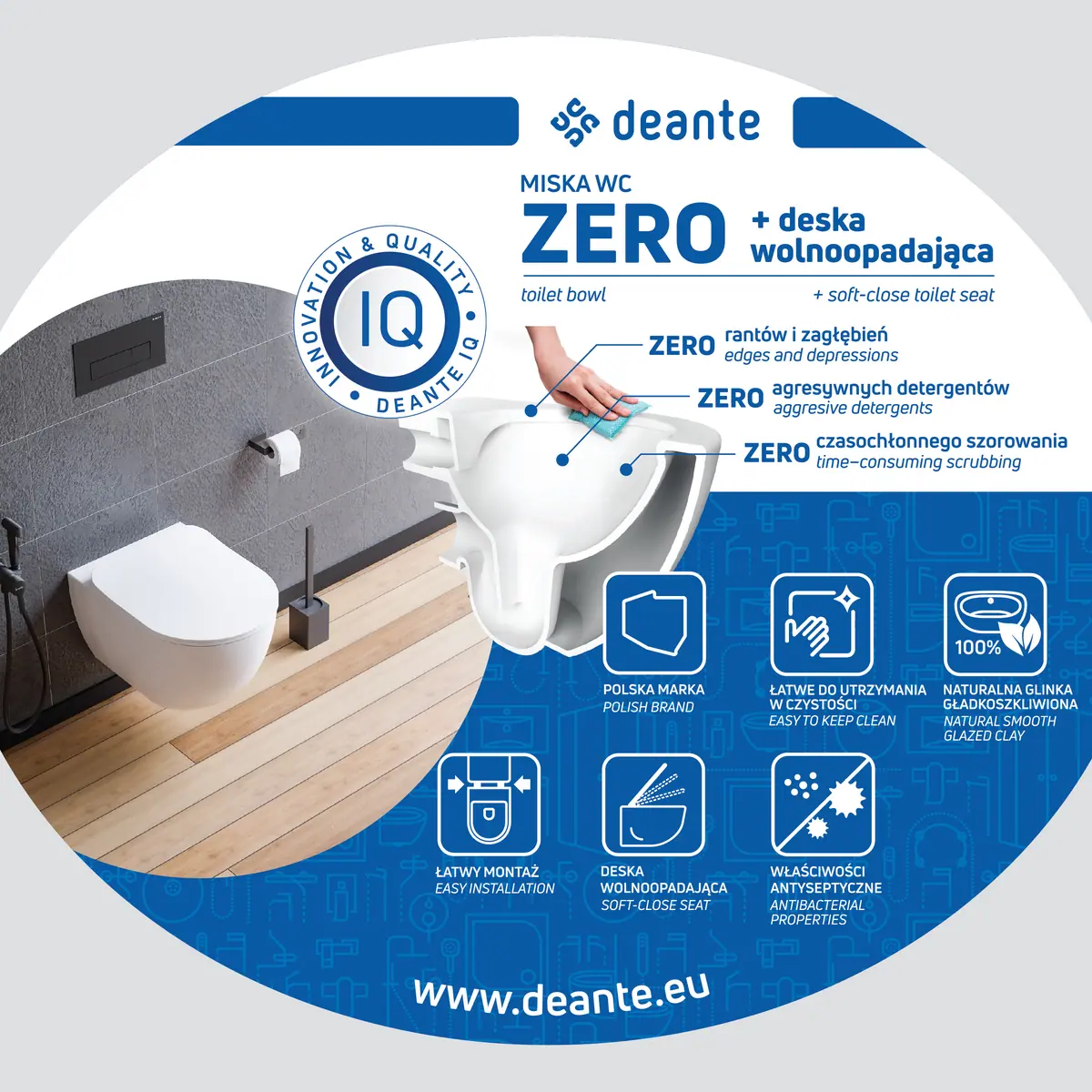 Seinapealne WC-pott prill-lauaga Deante Peonia, valge