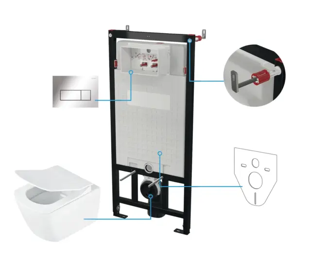 Seinasisene WC-poti komplekt Deante Blur 6-ühes, valge/kroom