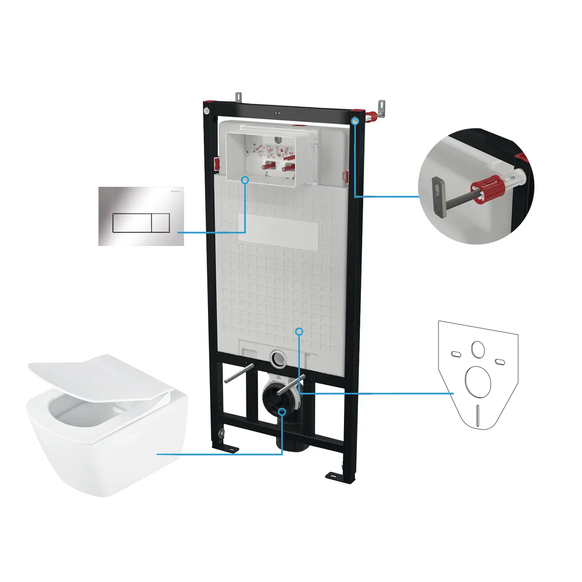 Seinasisene WC-poti komplekt Deante Blur 6-ühes, valge/kroom