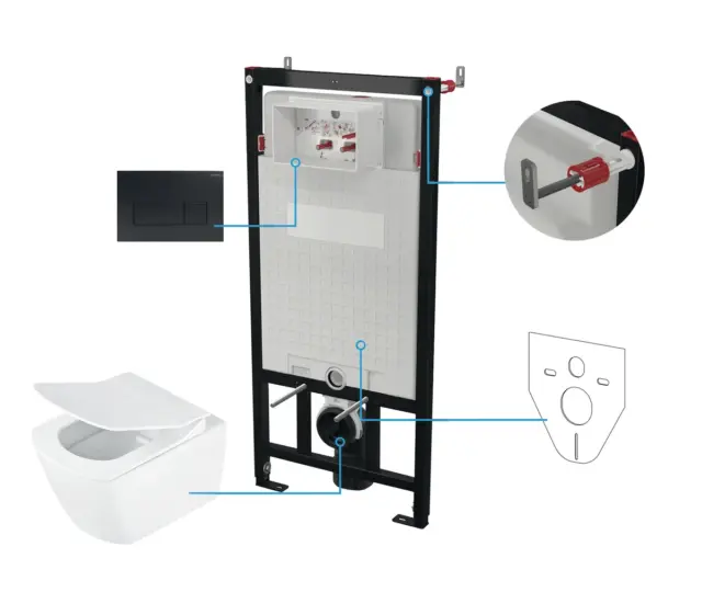 Seinasisene WC-poti komplekt Deante Blur 6-ühes, valge/must