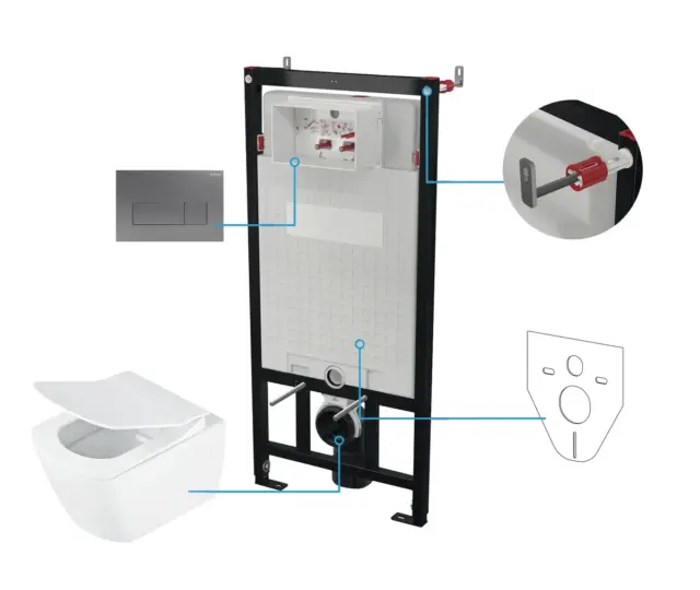 Seinasisene WC-poti komplekt Deante Blur 6-ühes, valge/titaan