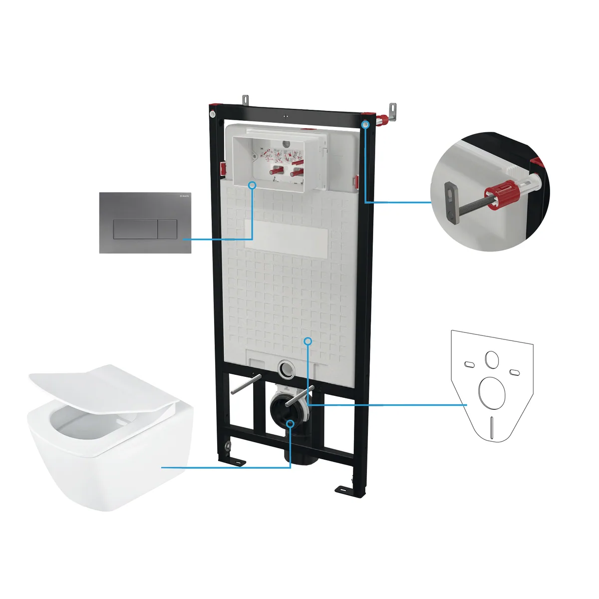 Seinasisene WC-poti komplekt Deante Blur 6-ühes, valge/titaan