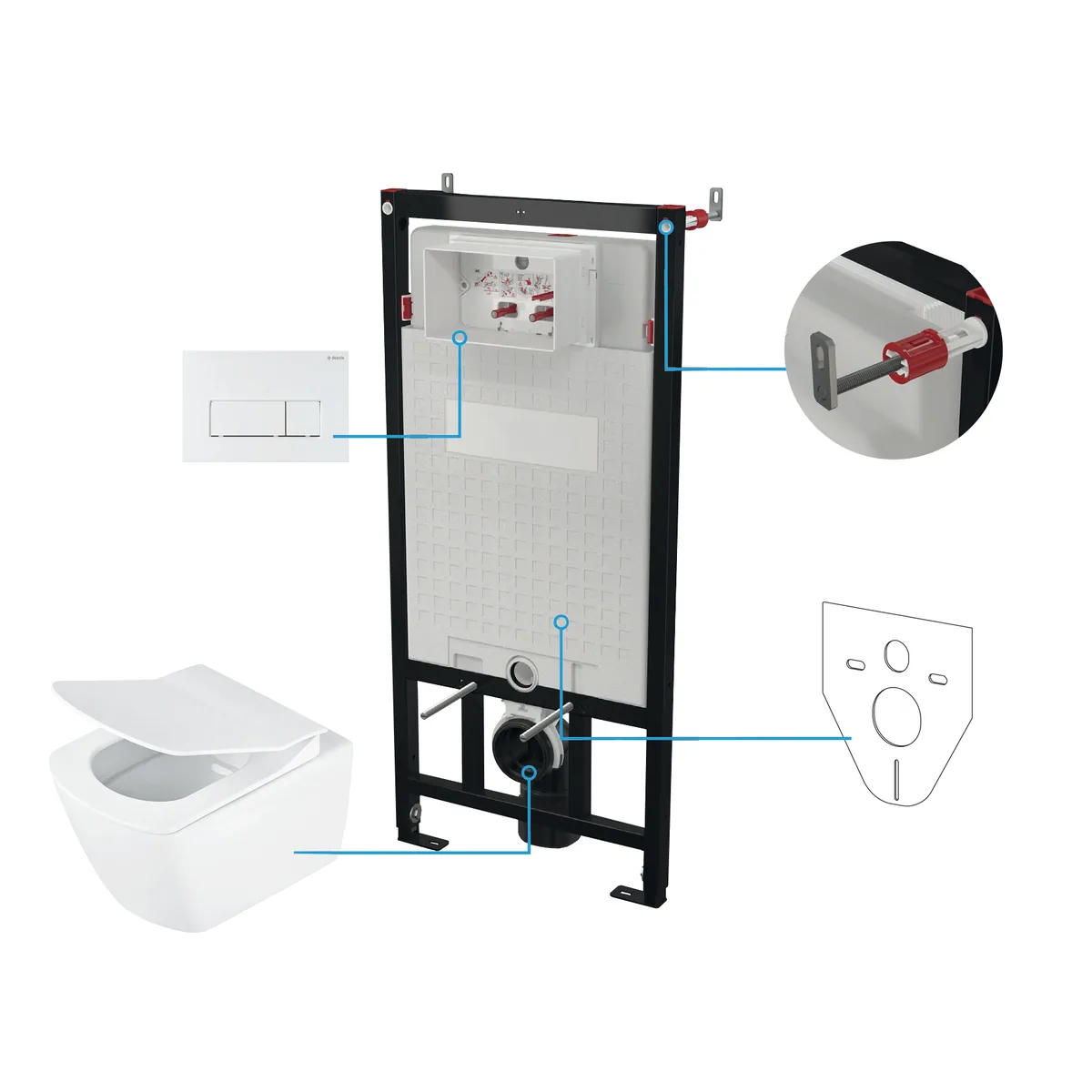 Seinasisene WC-poti komplekt Deante Blur 6-ühes, valge