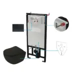 Seinasisene WC-poti komplekt Deante Peonia 6-ühes, must