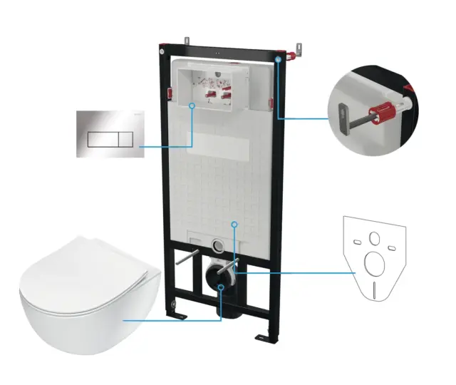 Seinasisene WC-poti komplekt Deante Peonia 6-ühes, valge/kroom