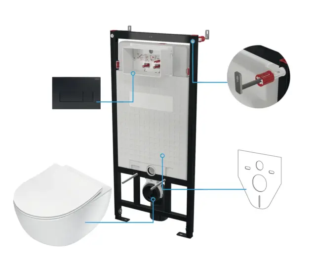 Seinasisene WC-poti komplekt Deante Peonia 6-ühes, valge/must