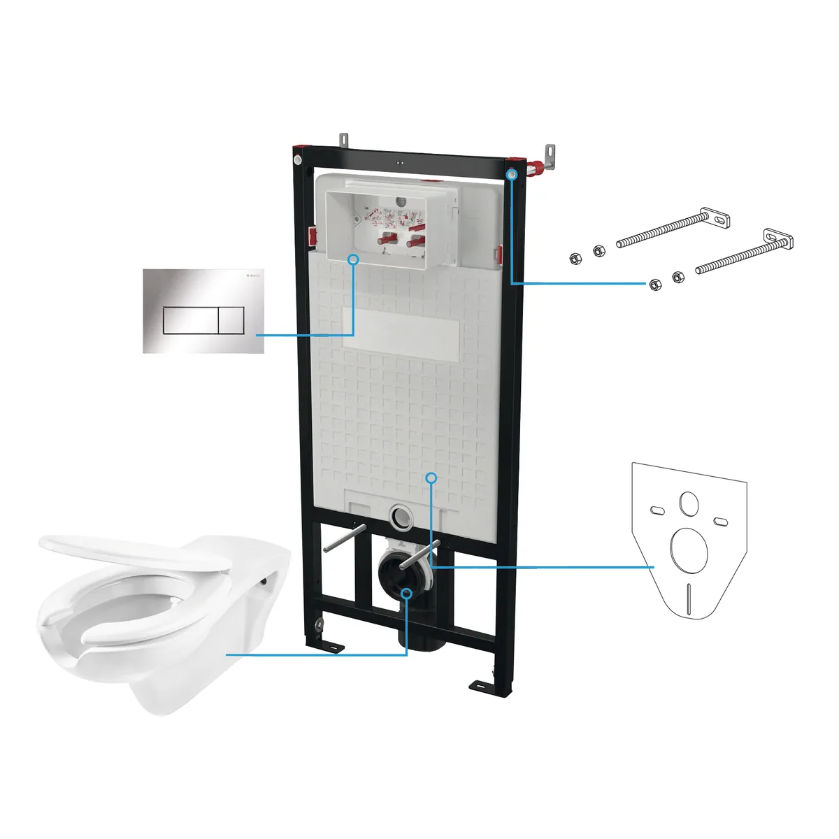Seinasisene WC-poti komplekt Deante Vital 6-ühes, valge/kroom