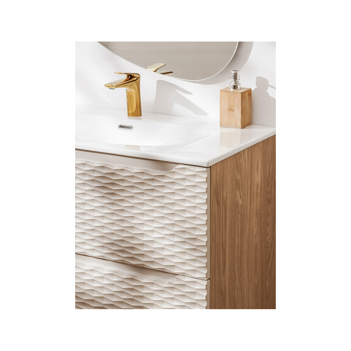 Valamukapp Comad Ocean Beige 60 × 57 cm, 2 sahtlit, õlitatud tamm ja beež