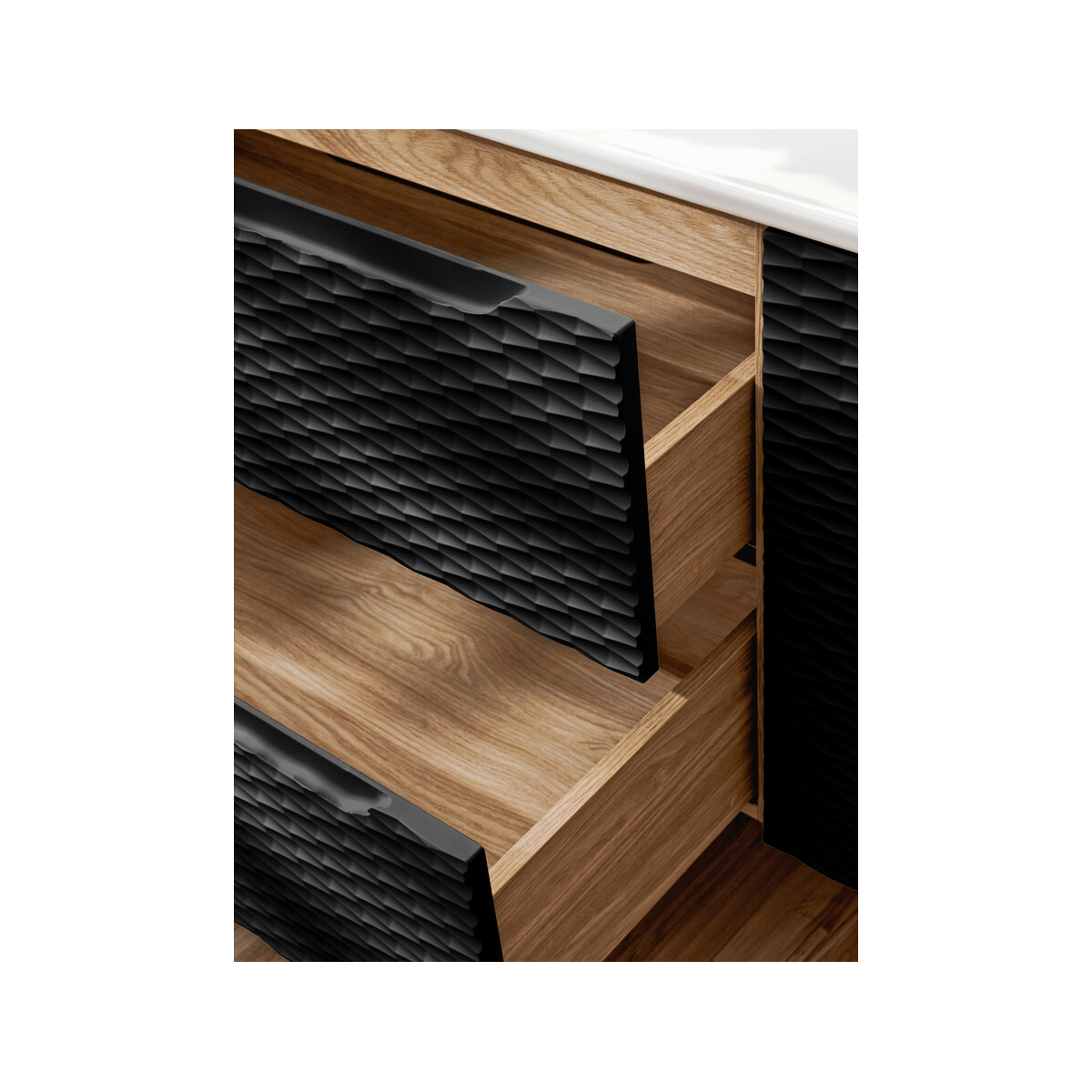 Valamukapp Comad Ocean Black 60 × 57 cm, 2 sahtlit, matt must ja õlitatud tamm