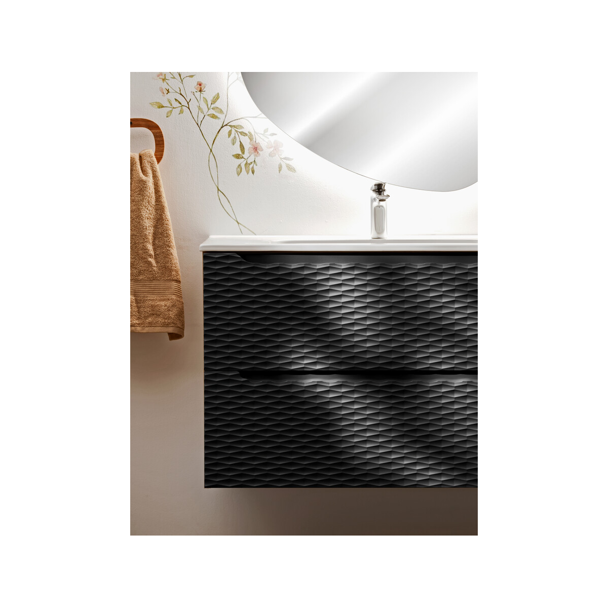 Valamukapp Comad Ocean Black 60 × 57 cm, 2 sahtlit, matt must ja õlitatud tamm