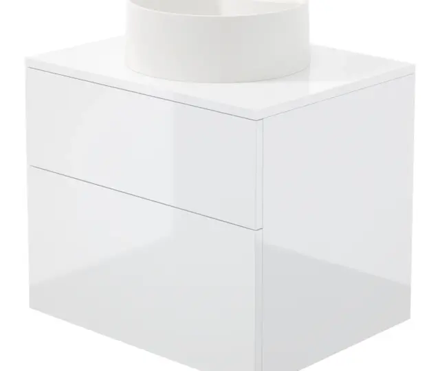 Valamukapp graniitvalamuga Deante Prizma/Silia 600 mm, läikiv valge/alabaster, segistiavaga