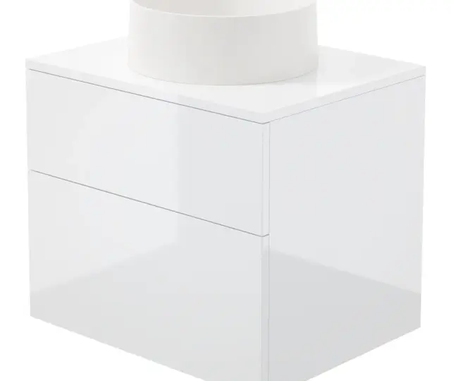 Valamukapp graniitvalamuga Deante Prizma/Silia 600 mm, läikiv valge/alabaster, segistiavata