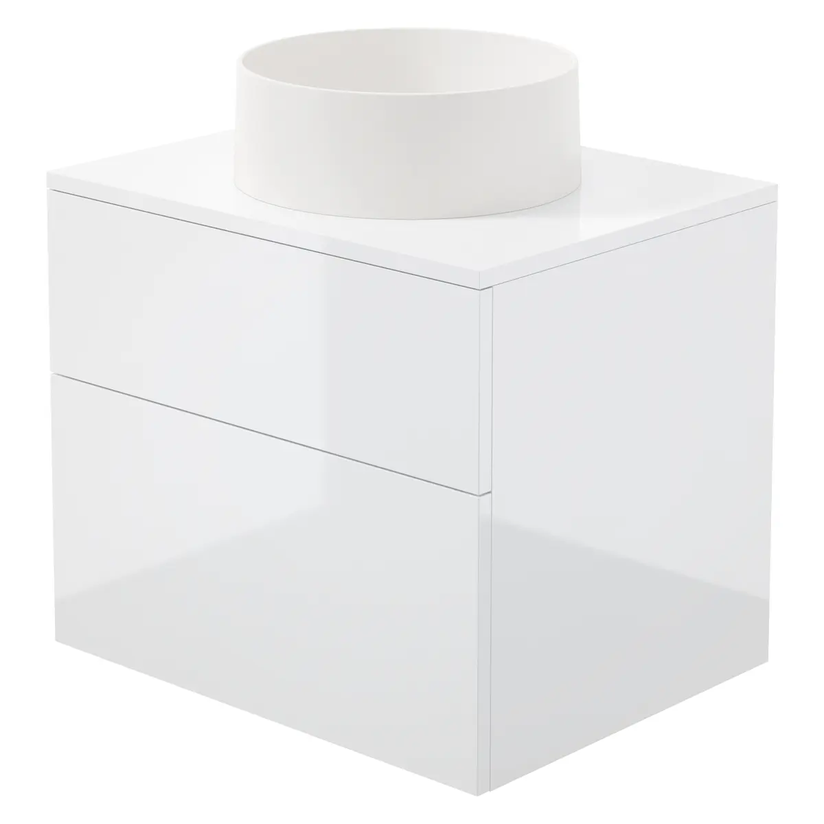 Valamukapp graniitvalamuga Deante Prizma/Silia 600 mm, läikiv valge/alabaster, segistiavata