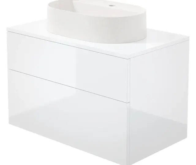 Valamukapp graniitvalamuga Deante Prizma/Silia 800 mm, läikiv valge/alabaster, segistiavaga