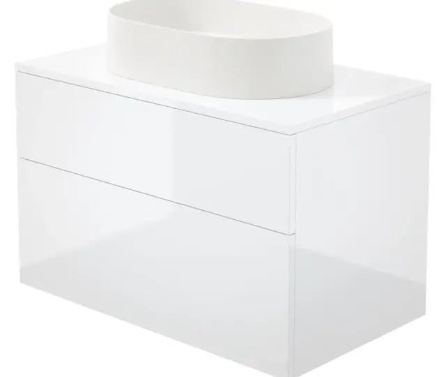 Valamukapp graniitvalamuga Deante Prizma/Silia 800 mm, läikiv valge/alabaster, segistiavata